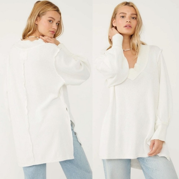 We The Free Tops - NWT We The Free Buttercup V-Neck Ivory Oversized Thermal Top Size XL